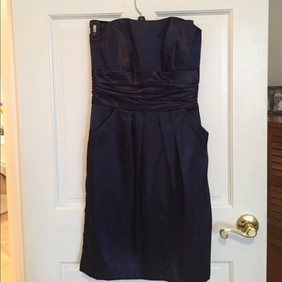 David's Bridal Navy Short Ruched Bridesmaid Dress - Picture 3 of 4